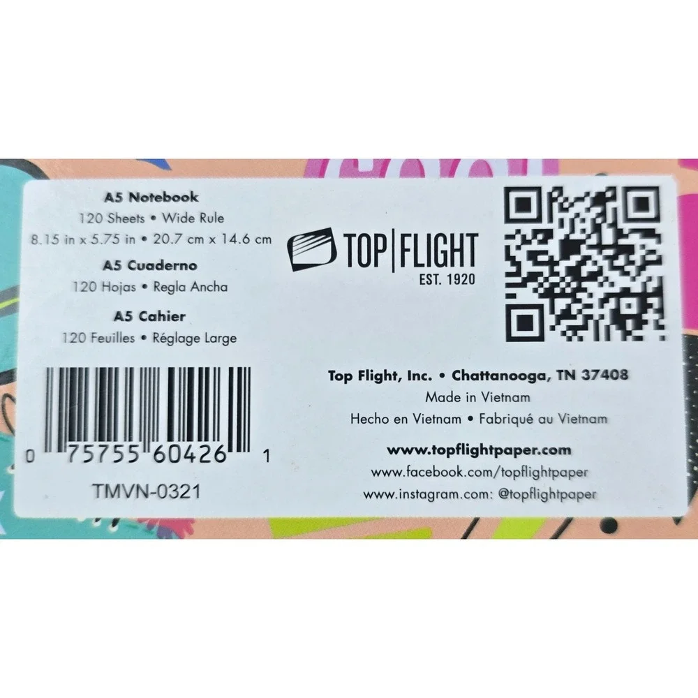 Top Flight A5 Notebook Pink Abstract Face Gold Spiral Journal 120 Sheets